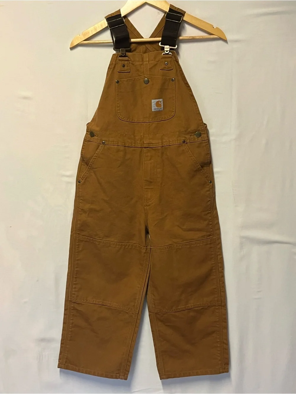 Carhartt Kids Brown Canvas Duck Bib Overalls 8 Double Knee Workwear Hunting NWOT
